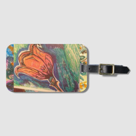 Glas in lood roos. bagagelabel