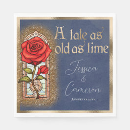 Glas in lood Roos Beauty and the Beast on Blue Servet