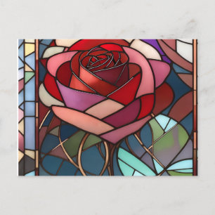 Glas in lood Roos Briefkaart