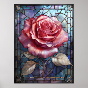 Glas in lood Roos - Gotische Bloemen Window Art Poster