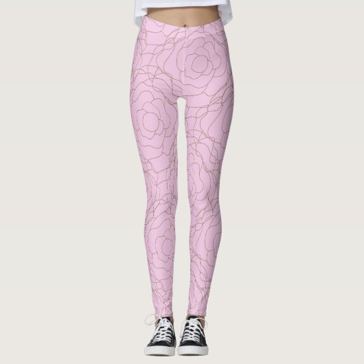 Glas in lood Roos: Goud Roos op Roze Leggings (Voorkant)