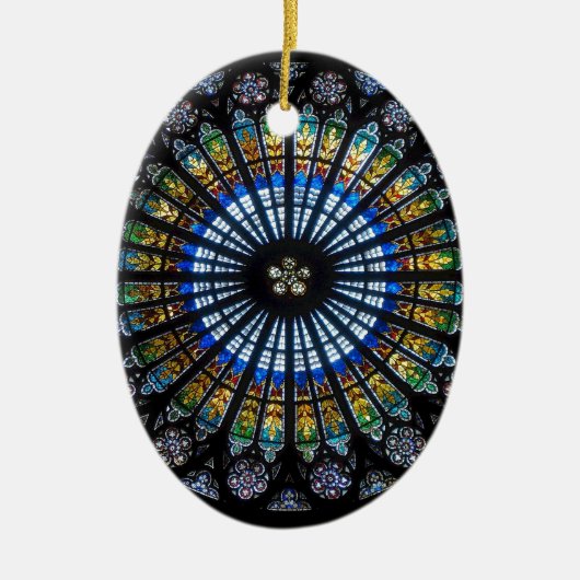 Glas in lood roos in Straatsburg Keramisch Ornament (Voorkant)