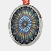 Glas in lood roos in Straatsburg Metalen Ornament (Links)