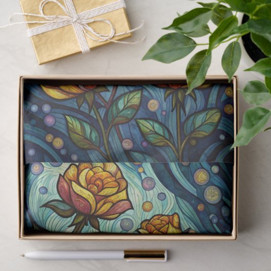 Glas in lood Roos ontkoppeling Tissuepapier (Geschenk)