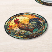 Glas in lood Rooster Ronde Kartonnen Onderzetter (Gebogen)