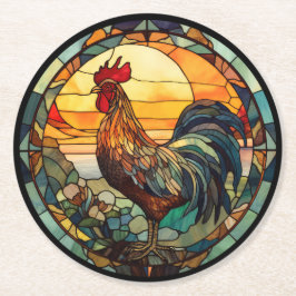 Glas in lood Rooster Ronde Kartonnen Onderzetter