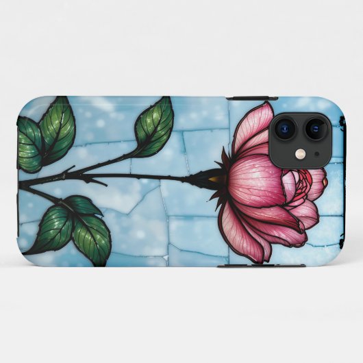 Glas in lood roze roos Case-Mate iPhone case (Achterkant (horizontaal))