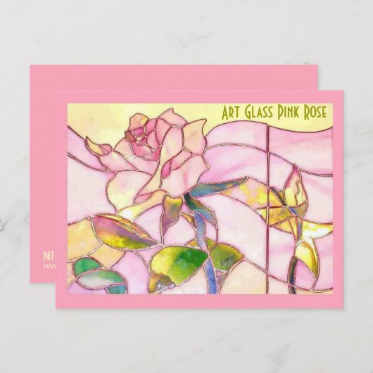 Glas in lood Roze Roos Romantisch Jubileum Briefkaart (Voorkant / Achterkant)
