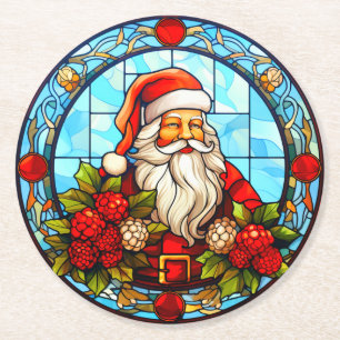 Glas in lood Santa Christmas Ornament-67672 Ronde Kartonnen Onderzetter