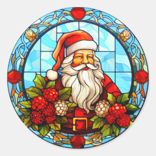 Glas in lood Santa Christmas Ornament-67672 Ronde Sticker