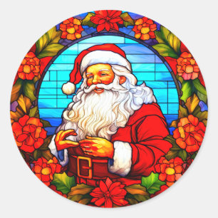 Glas in lood Santa Christmas Ornament-67674 Ronde Sticker