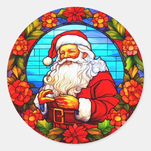 Glas in lood Santa Christmas Ornament-67674 Ronde Sticker (Voorkant)
