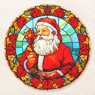 Glas in lood Santa Christmas Ornament-67680 Ronde Kartonnen Onderzetter