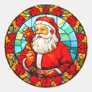 Glas in lood Santa Christmas Ornament-67680 Ronde Sticker