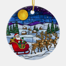 Glas-in-lood Santa & Rendier slee-rit Keramisch Ornament
