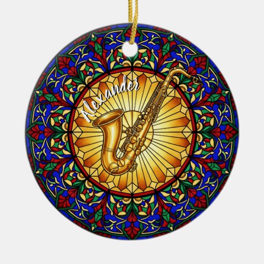 Glas in lood Saxofoon Aangepaste Naam Kerst Keramisch Ornament (Voorkant)