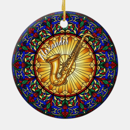 Glas in lood Saxofoon Aangepaste Naam Kerst Keramisch Ornament (Achterkant)