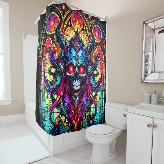 Glas in lood schedel ontwerp douchegordijn (In situ)