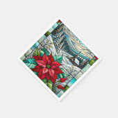 Glas in lood Schilderachtig Winter Poinsettia Deco Servet (Hoek)