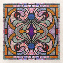 Glas in lood Scroll Design in roze en abrikoos Glazen Onderzetter