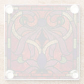 Glas in lood Scroll Design voor Crimson en Gold Glazen Onderzetter (Achterkant)