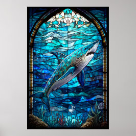 Glas in lood Shark Poster