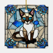 Glas in lood Siamese Kat Keramisch Vierkant Orname Keramisch Ornament (Achterkant)