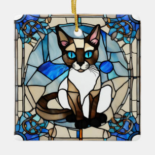 Glas in lood Siamese Kat Keramisch Vierkant Orname Ornament