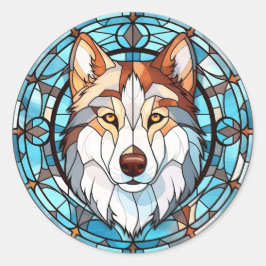 Glas in lood Siberische husky hond Ronde Sticker