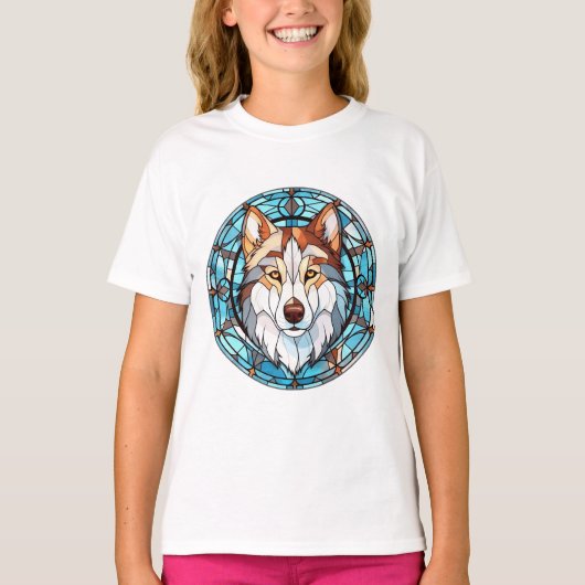 Glas in lood Siberische husky hond T-shirt (Voorkant)