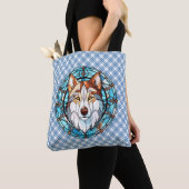 Glas in lood Siberische husky hond Tote Bag (Dichtbij)