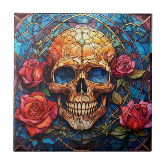 Glas in lood Skeleton Design Tegeltje (Voorkant)