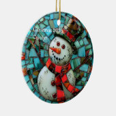 Glas in lood sneeuwman gepersonaliseerd keramisch ornament (Rechts)
