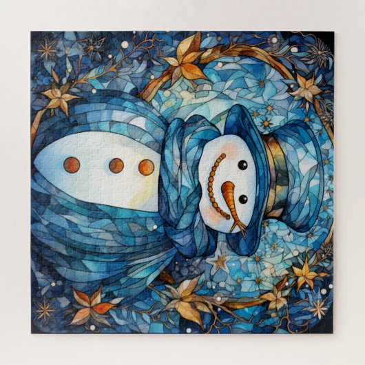 Glas in lood sneeuwman puzzel legpuzzel (Horizontaal)