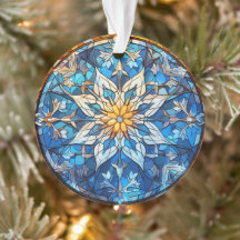 Glas in lood Sneeuwvlok Claus Kerstversiering