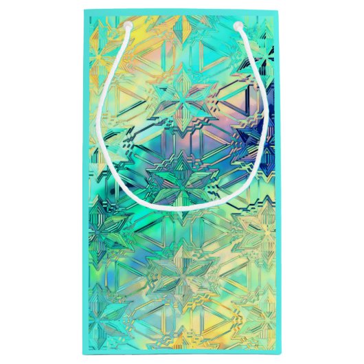 Glas in lood sneeuwvlok kleurrijk blauwgroen roze  klein cadeauzakje (Achterkant)