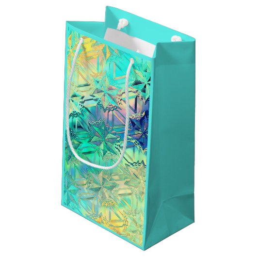 Glas in lood sneeuwvlok kleurrijk blauwgroen roze  klein cadeauzakje (Achterkant Gekanteld)