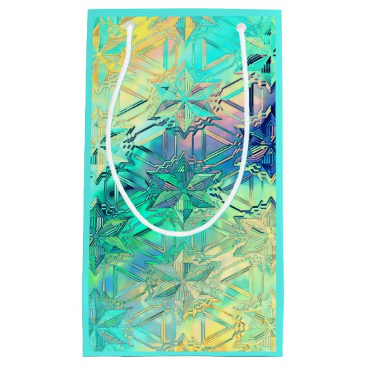 Glas in lood sneeuwvlok kleurrijk blauwgroen roze  klein cadeauzakje (Voorkant)