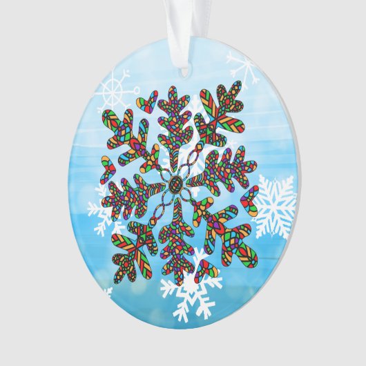 Glas in lood Snowflake Kerstmis Mandala Ornament (voorkant)