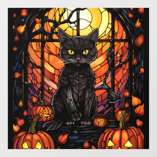 Glas in lood Spooky Black Cat Raamsticker (Vel)
