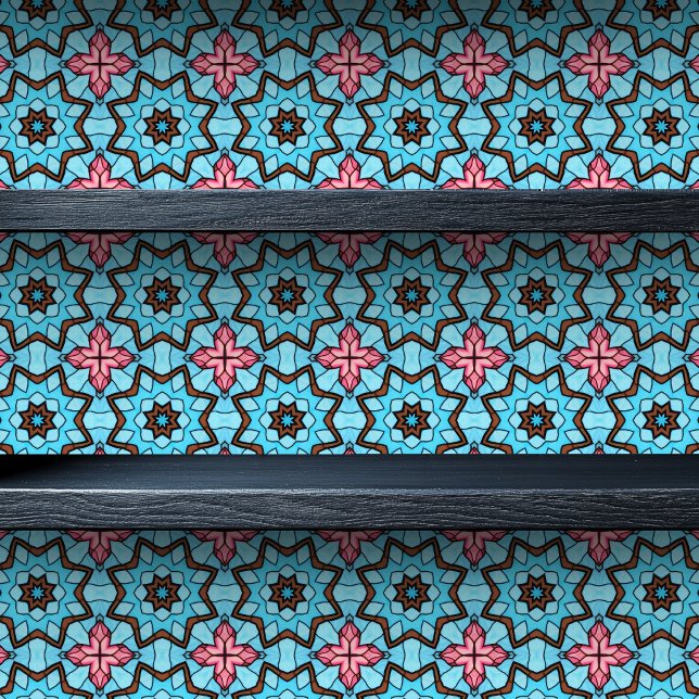 Glas in lood Star Bursts en kruist kleine lettertj Behang (Stained Glass Star Bursts and Crosses Small Print Wallpaper on a shelf)