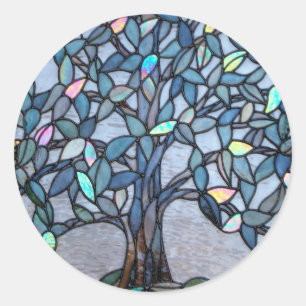 Glas in lood-sticker "Tree Panel" Ronde Sticker