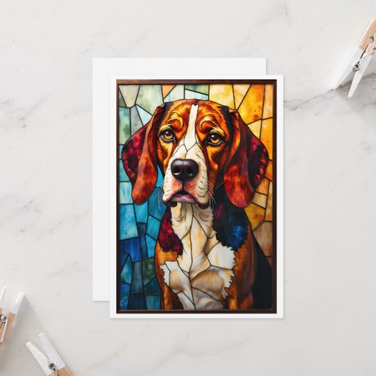 Glas-in-lood-stijl Beagle-hond Kaart (Voorkant / Achterkant in situ)