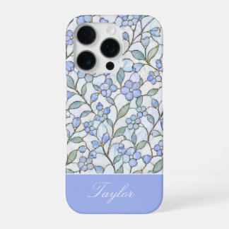 Glas-in-lood stijl Blauwe Bloemige Gepersonaliseer iPhone 16 Pro Hoesje