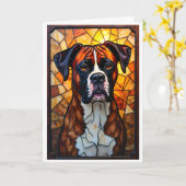 Glas-in-lood stijl Boxer Hond  Kaart (Gele Bloem)