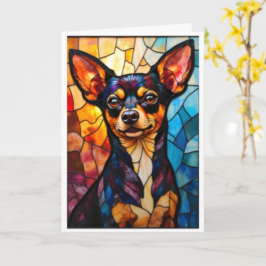 Glas-in-lood stijl Chihuahua hond Kaart (Gele Bloem)