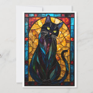 Glas-in-lood Stijl Cute Zwarte Kat Plat Kaart