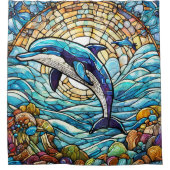 Glas in lood stijl dolfijn douchegordijn (Voorkant)