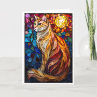 Glas-in-lood stijl Fluffy Oranje en Witte Kat