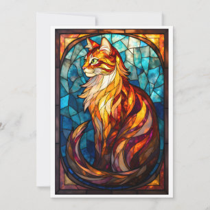Glas-in-lood stijl Fluffy Oranje Kat Plat Kaart